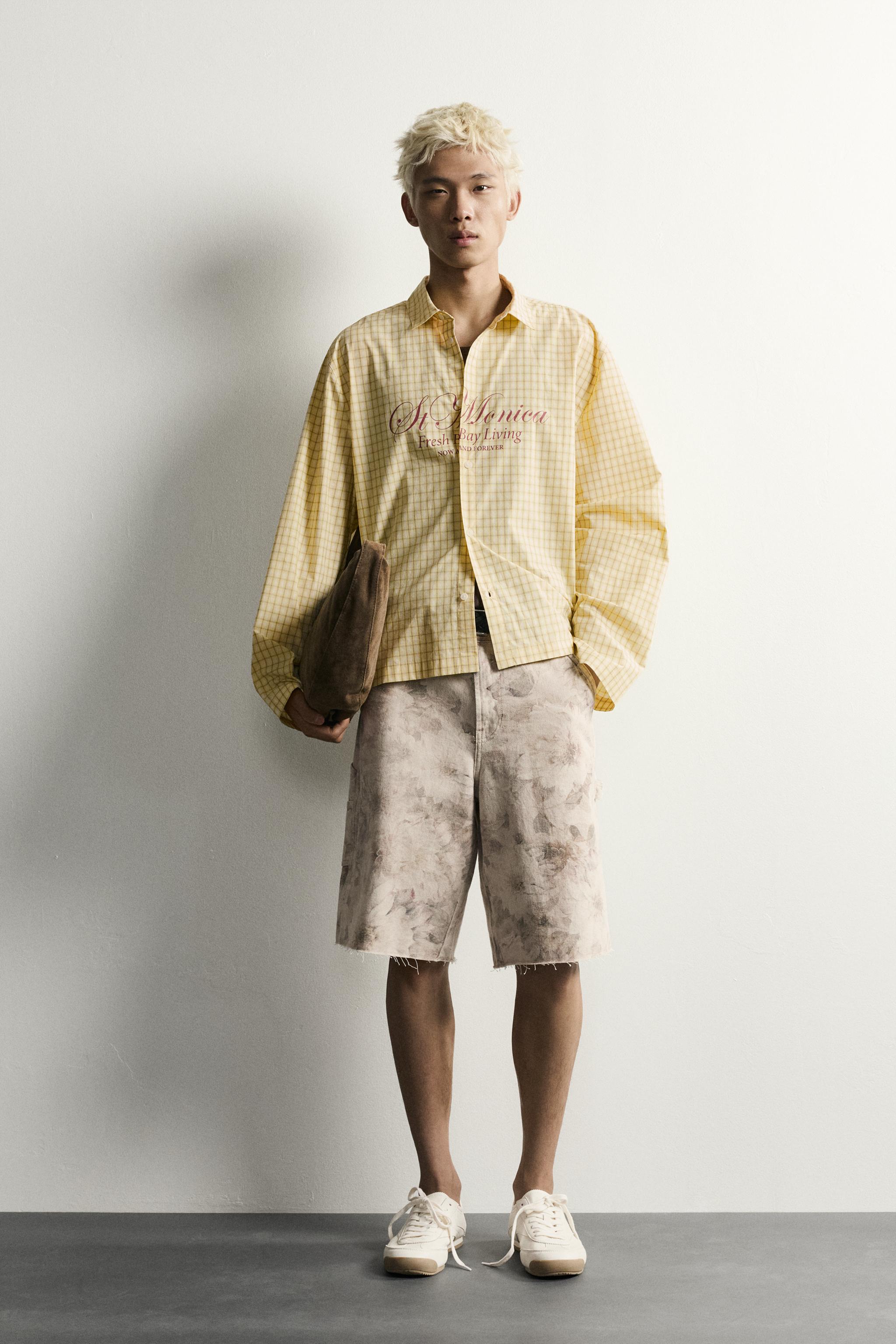 RELAXED FIT PLAID SHIRT WITH PRINTED TEXT